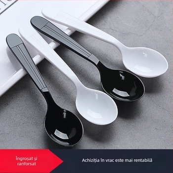 Lingură din plastic, unică, stil occidental, cu cap rotund, neagră, pentru takeaway și fast-food