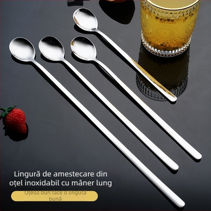 Lingură lungă din oțel inoxidabil 304 pentru gheață și amestec, pentru bar, cafea și suc