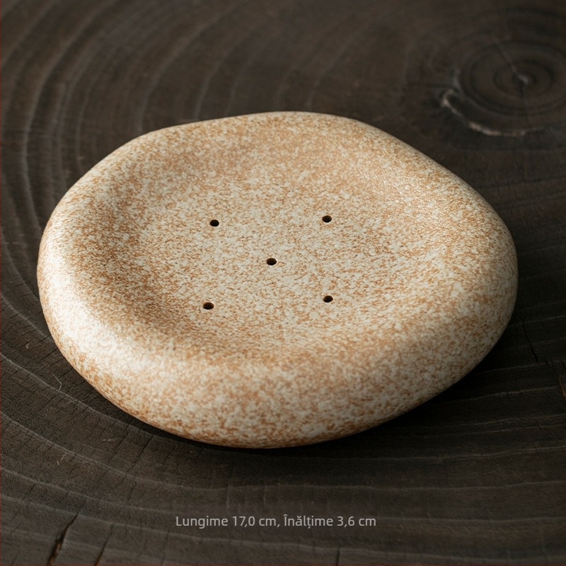 Suport rustic din ceramică pentru ceainic, set de suporturi pentru ceai în stil japonez, tavă vintage pentru economisirea apei și accesorii Gongfu pentru ceai