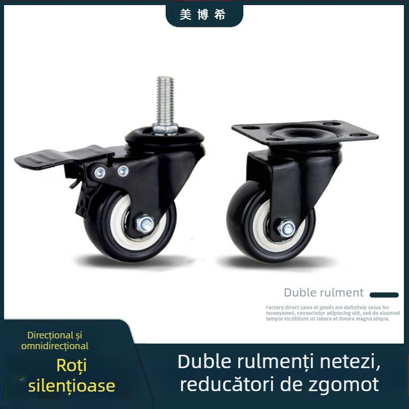 Meiboshi Roată universală din nylon cu rulment, neagră, 1,5-2 inci, caster industrial pentru mobilier și bagaje