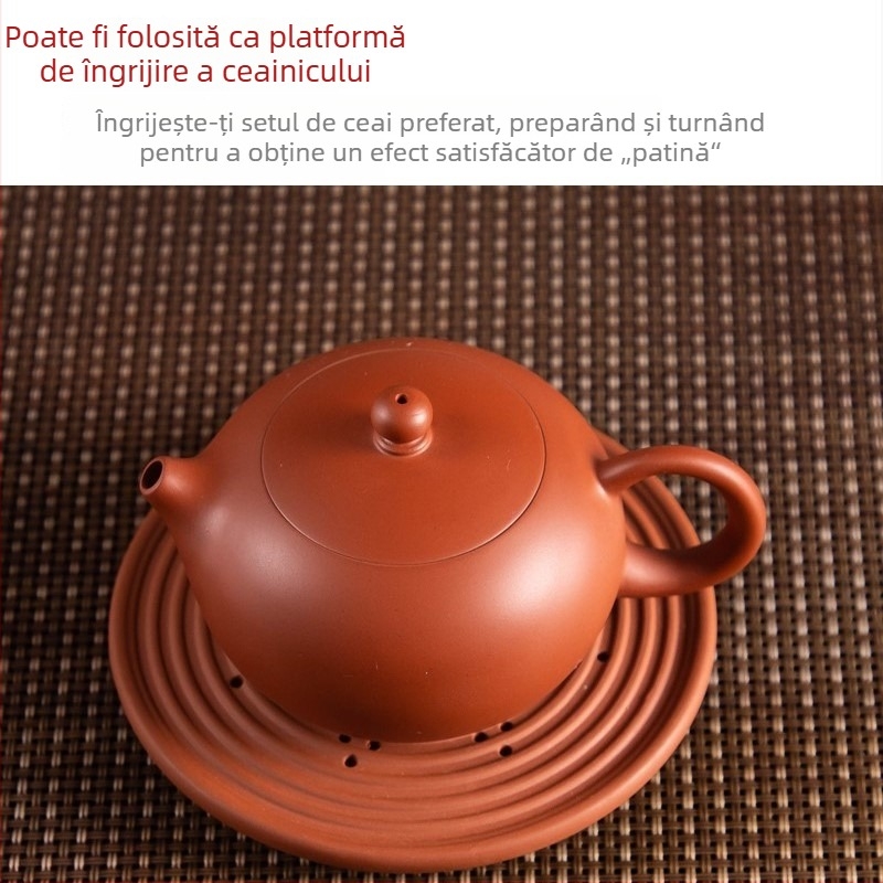 Suport pentru ceainic din lut mov și tavă – accesorii pentru ceremonia ceaiului, pad pentru ceainic și bază ceramică