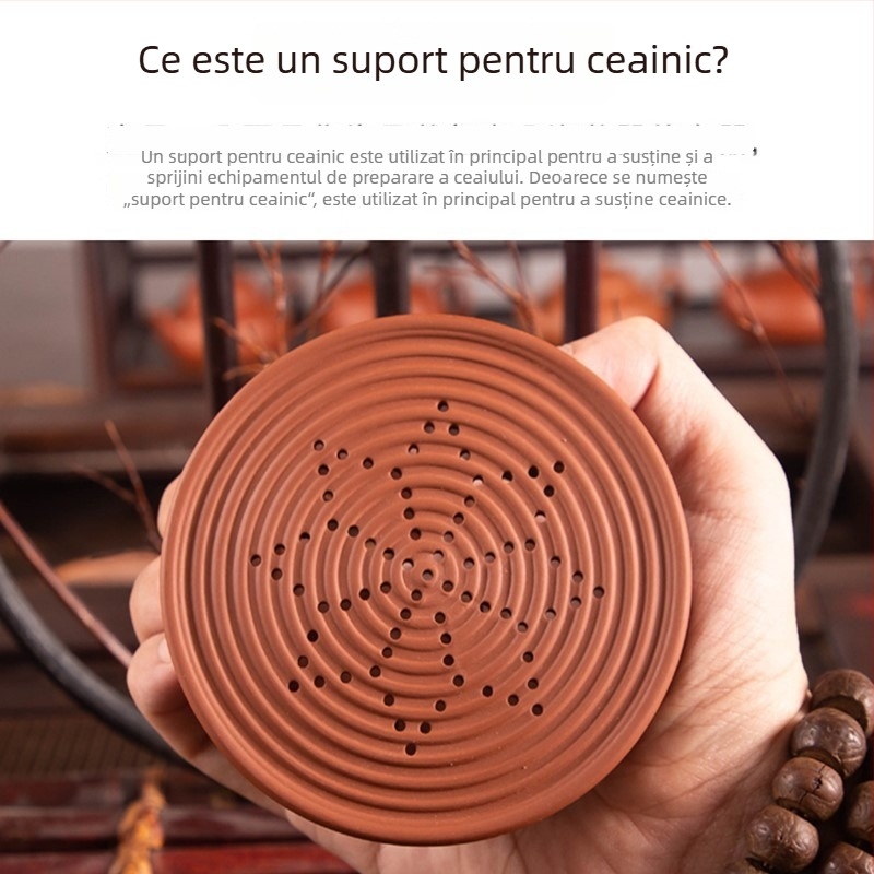 Suport pentru ceainic din lut mov și tavă – accesorii pentru ceremonia ceaiului, pad pentru ceainic și bază ceramică