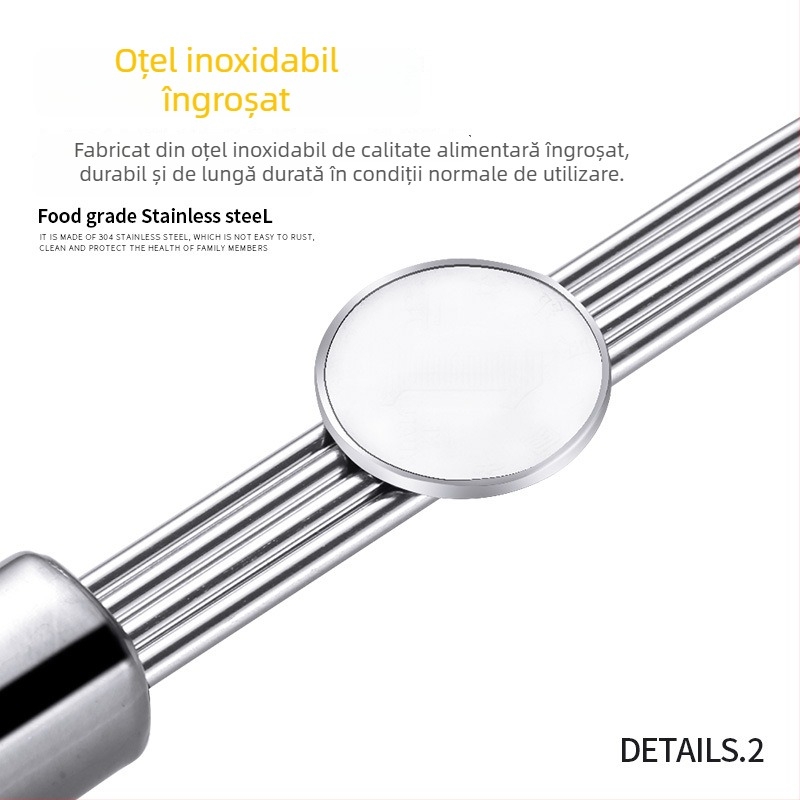Strecurător din oțel inoxidabil, cu două mânere și cârlige, pentru bucătărie și restaurant; poate fi atârnat de marginea oalei.