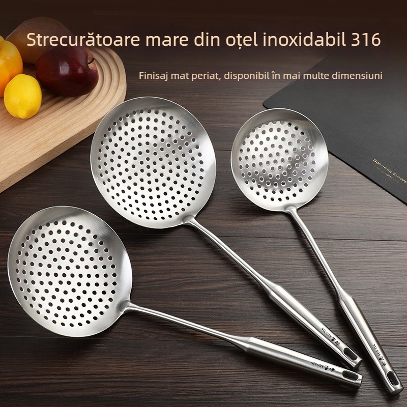 316 oțel inoxidabil, lingură-strecurător dintr-un singur corp, robust pentru uz casnic; potrivit pentru hot pot, tăiței, găluște și prăjit