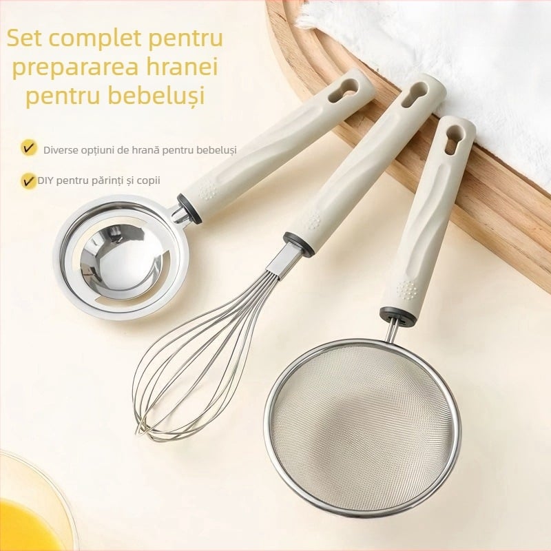Lingură cu sită din oțel inoxidabil, cu sită fină pentru bucătărie — sită pentru făină, filtru pentru lapte de soia și tel pentru ouă