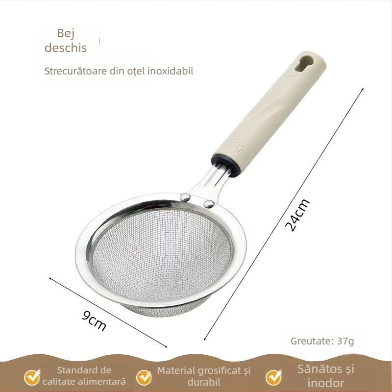 Lingură cu sită din oțel inoxidabil, cu sită fină pentru bucătărie — sită pentru făină, filtru pentru lapte de soia și tel pentru ouă