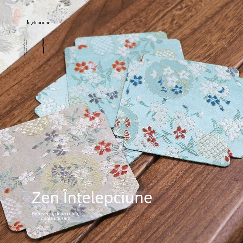 Suport dublu-față impermeabil, în stil chinezesc, din material textil, pentru ceașcă de ceai și ceainic, accesorii ceremonie ceai