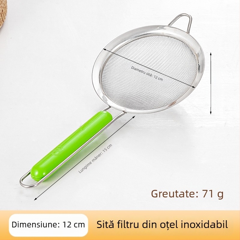 Lingură‑sită din oțel inoxidabil, cu mâner anti-arzire, separator de ulei pentru filtrarea sucurilor