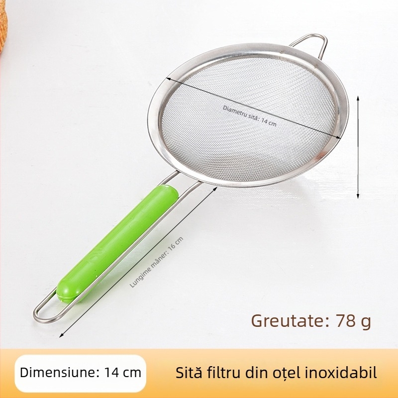 Lingură‑sită din oțel inoxidabil, cu mâner anti-arzire, separator de ulei pentru filtrarea sucurilor