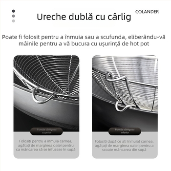 Lingură-șurătoare din oțel inoxidabil cu cârlig – pentru supă fierbinte, prăjire și scurgerea tăiețeilor
