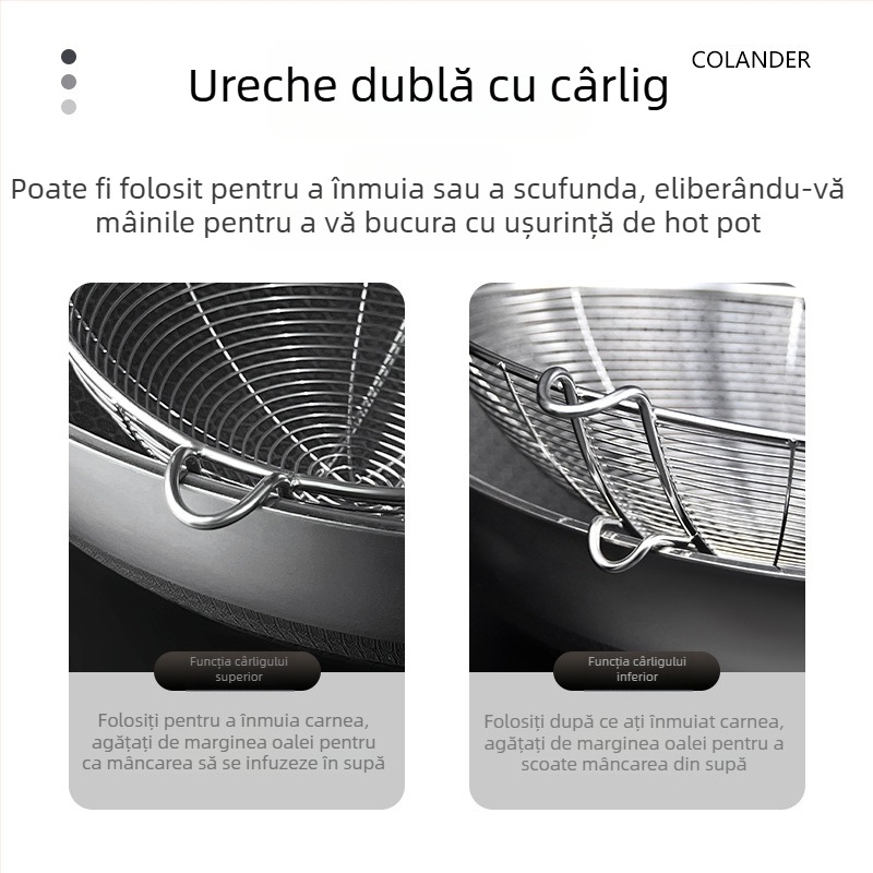 Lingură-șurătoare din oțel inoxidabil cu cârlig – pentru supă fierbinte, prăjire și scurgerea tăiețeilor