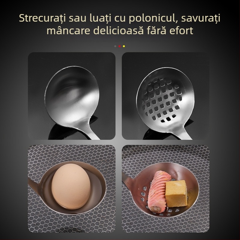Lingură pentru oală din oțel inoxidabil, mâner lung, mare dimensiune, rezistentă la temperaturi înalte, protecție împotriva arsurilor.