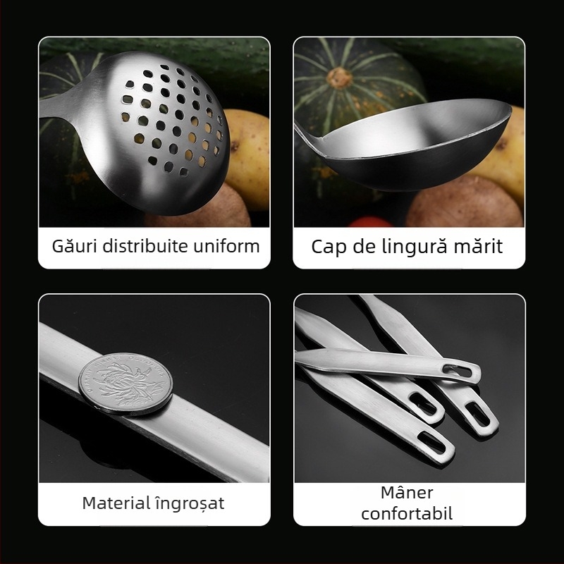 Lingură pentru oală din oțel inoxidabil, mâner lung, mare dimensiune, rezistentă la temperaturi înalte, protecție împotriva arsurilor.