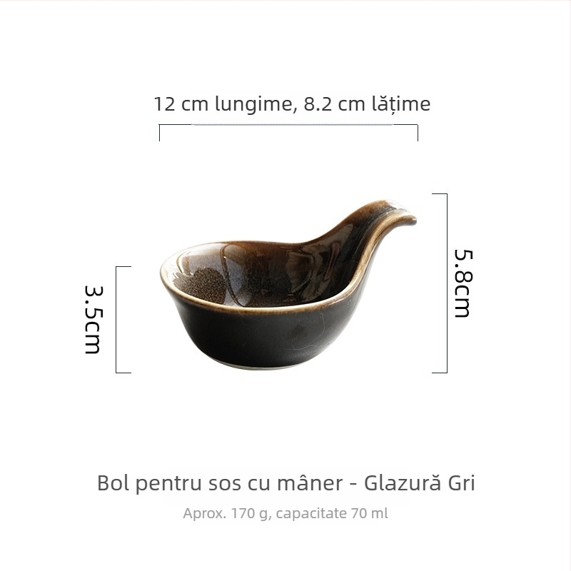 Farfurie ceramică pentru sos cu mâner, formă hexagonală, farfurie de servire pentru sosuri și condimente