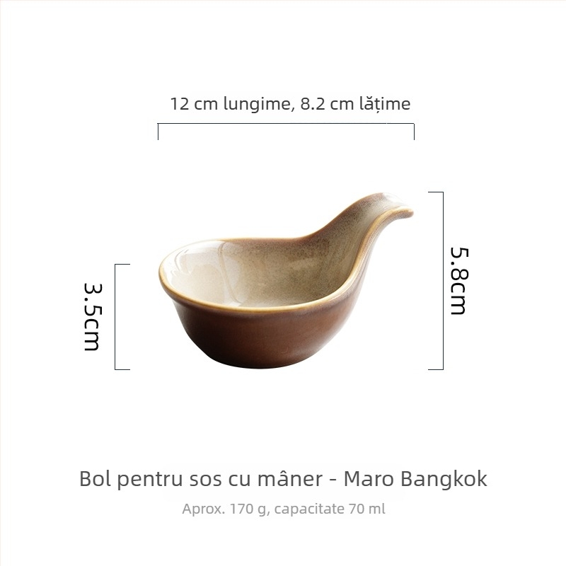 Farfurie ceramică pentru sos cu mâner, formă hexagonală, farfurie de servire pentru sosuri și condimente