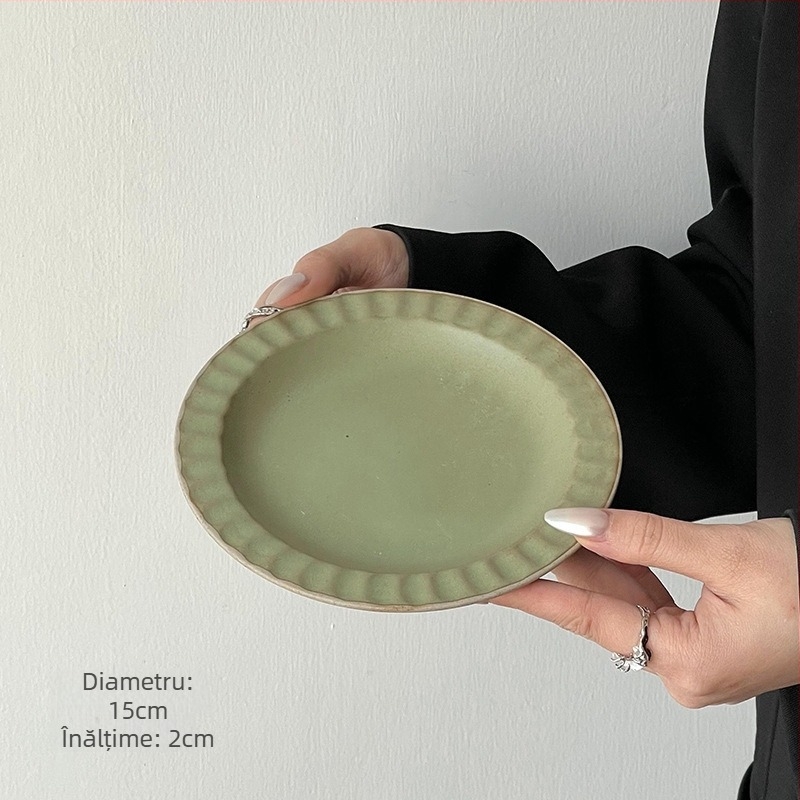 Farfurie decorativă franțuzească retro din ceramică, platou plat pentru prăjituri și gustări, veselă într-o culoare solidă, farfurie elegantă pentru ceaiul de după-amiază