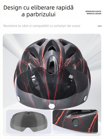 Cască de bicicletă cu ochelari integrați și lentilă magnetică, unisex, pentru MTB și biciclete de șosea