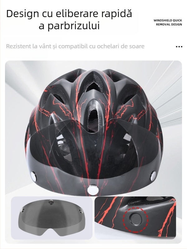 Cască de bicicletă cu ochelari integrați și lentilă magnetică, unisex, pentru MTB și biciclete de șosea
