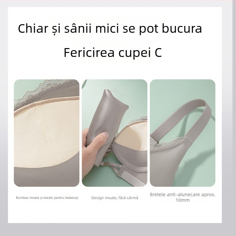  Sutien din satin ușor luxos, fără fire, cupe 3/4, pentru sâni mici, modelare, fără cusături pe spate