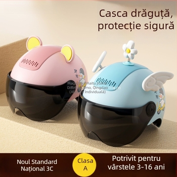Cască pentru copii pentru vehicule electrice, certificat 3C, standard național, ABS plastic, cască de tip half-face pentru băieți și fete, protecție solară de vară