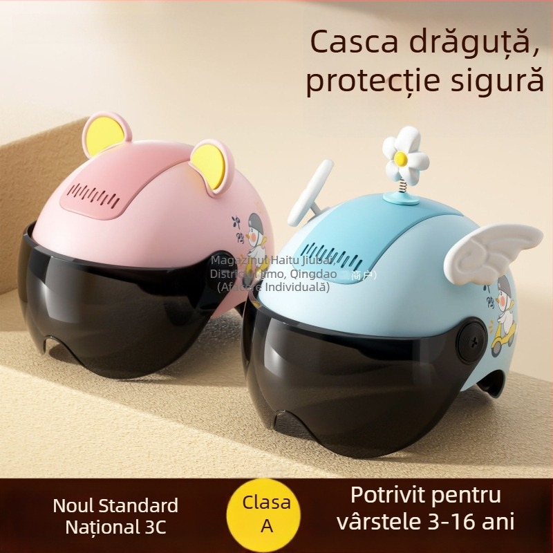 Cască pentru copii pentru vehicule electrice, certificat 3C, standard național, ABS plastic, cască de tip half-face pentru băieți și fete, protecție solară de vară