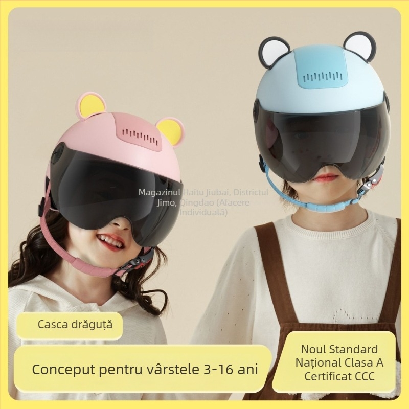 Cască pentru copii pentru vehicule electrice, certificat 3C, standard național, ABS plastic, cască de tip half-face pentru băieți și fete, protecție solară de vară