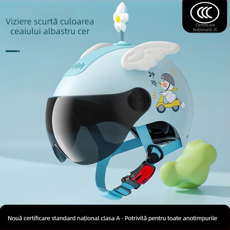 Cască pentru copii pentru vehicule electrice, certificat 3C, standard național, ABS plastic, cască de tip half-face pentru băieți și fete, protecție solară de vară