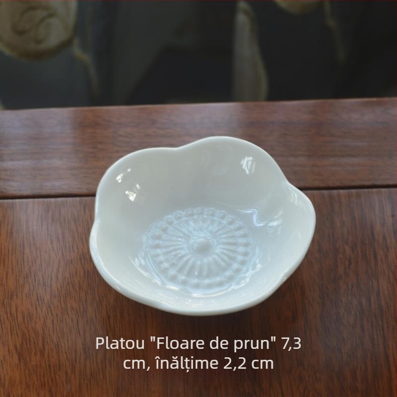 Farfurie rotundă din porțelan pentru sosuri și gustări; farfurioară de muștar; culoare solidă, stil chinezesc; ideal cadou