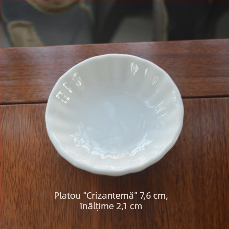 Farfurie rotundă din porțelan pentru sosuri și gustări; farfurioară de muștar; culoare solidă, stil chinezesc; ideal cadou