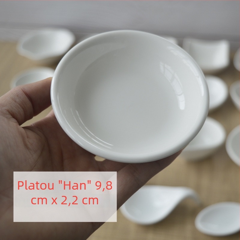 Farfurie rotundă din porțelan pentru sosuri și gustări; farfurioară de muștar; culoare solidă, stil chinezesc; ideal cadou