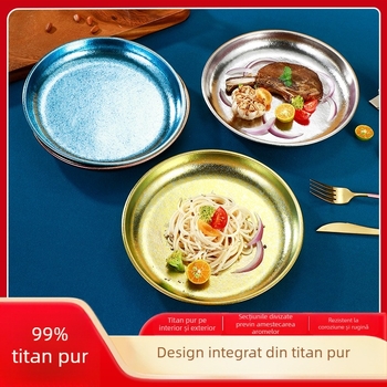 Farfurii rotunde din titan pur, design minimalist lux, tăvi pentru fructe, pentru uz casnic și comercial