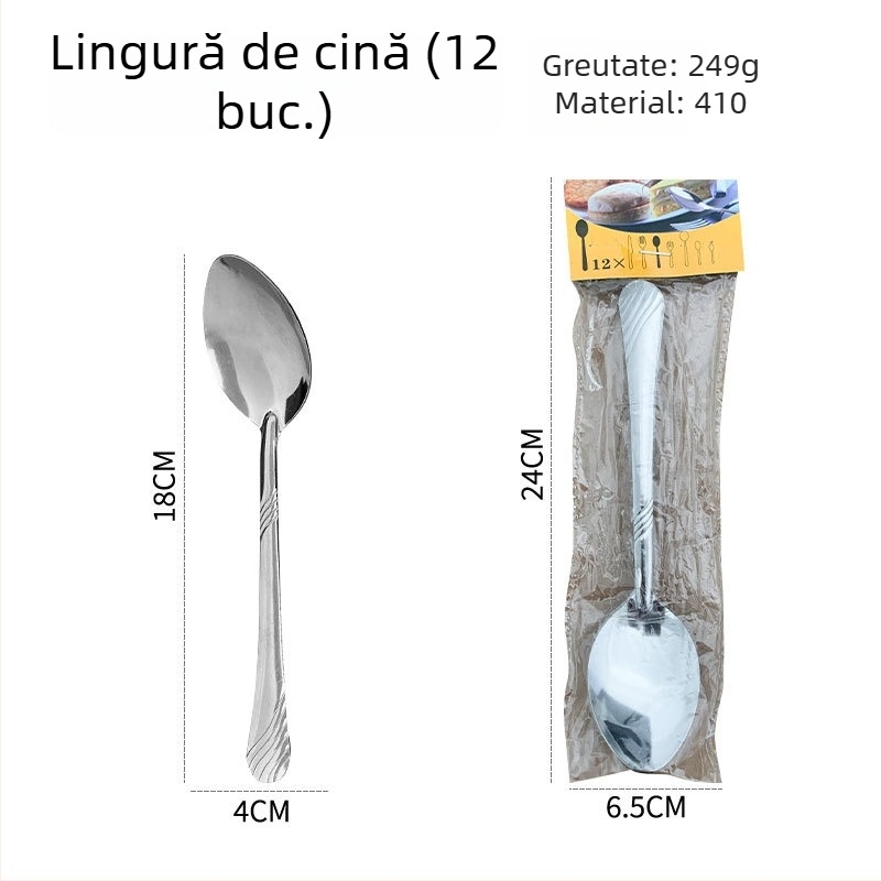 Set tacâmuri din oțel inoxidabil pentru casă și hotel – cuțit pentru steak, furculiță și linguri (ceai, cafea și desert)