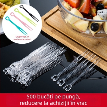 Furculițe de fructe din plastic, de unică folosință, ambalate individual, cu design transparent în formă de inimă