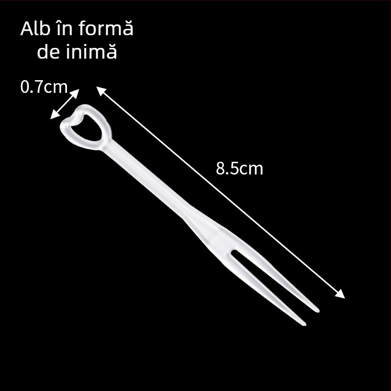 Furculițe de fructe din plastic, de unică folosință, ambalate individual, cu design transparent în formă de inimă