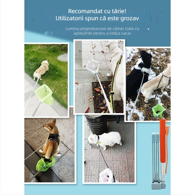 Lopată extensibilă pentru colectarea deșeurilor canine în timpul plimbărilor, cu suport pentru pungi