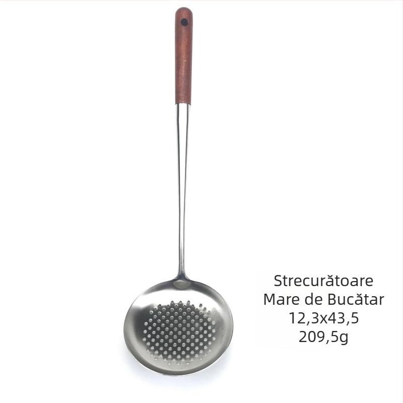 Set din oțel inoxidabil pentru prăjit, cu lingură de prăjit și spatulă, mânere din lemn rosewood