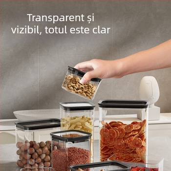 Set de recipiente din plastic etanșe – recipiente pătrate pentru bucătărie, gustări, condimente și cereale