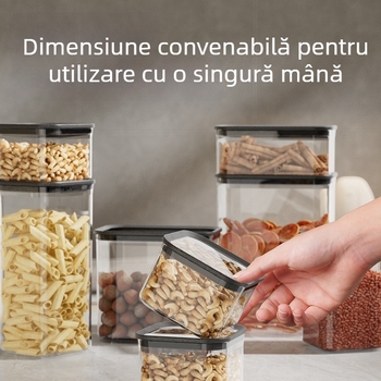 Set de recipiente din plastic etanșe – recipiente pătrate pentru bucătărie, gustări, condimente și cereale