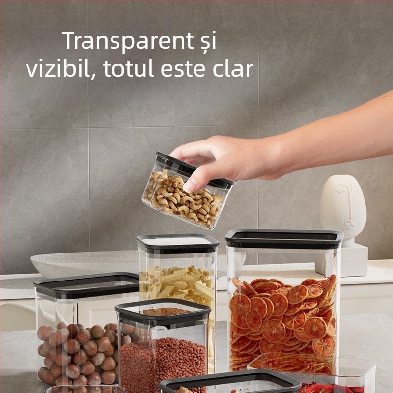 Set de recipiente din plastic etanșe – recipiente pătrate pentru bucătărie, gustări, condimente și cereale