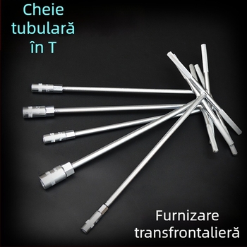 Cheie hexagonală externă cu mâner în formă de T, set cu elemente de soclu, dimensiuni 6/7/8/10/14/17 mm