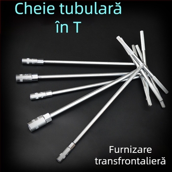 Cheie hexagonală externă cu mâner în formă de T, set cu elemente de soclu, dimensiuni 6/7/8/10/14/17 mm