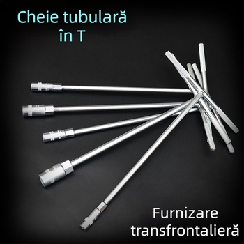 Cheie hexagonală externă cu mâner în formă de T, set cu elemente de soclu, dimensiuni 6/7/8/10/14/17 mm