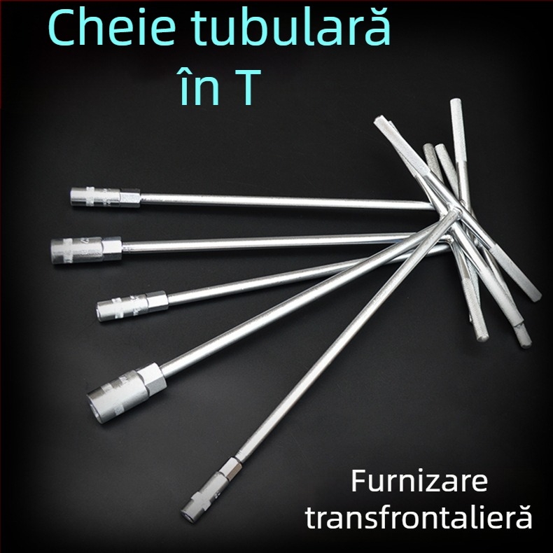 Cheie hexagonală externă cu mâner în formă de T, set cu elemente de soclu, dimensiuni 6/7/8/10/14/17 mm