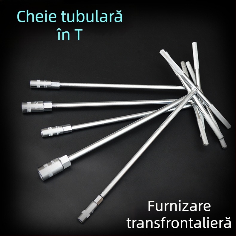 Cheie hexagonală externă cu mâner în formă de T, set cu elemente de soclu, dimensiuni 6/7/8/10/14/17 mm