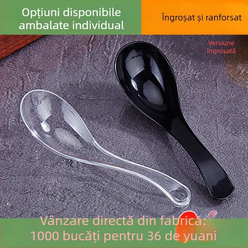 Linguri de plastic de unică folosință, ambalate individual, îngroșate, pentru comenzi la pachet; potrivite pentru supă, orez și desert.