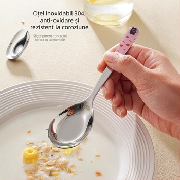 Lingură din oțel inoxidabil 304, de calitate alimentară, pentru copii, cu bază plată pentru masă, pentru mâncare și supă