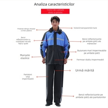 Set reflectorizant de ploaie, geacă de ploaie și pantaloni, piese separate, impermeabilitate robustă, pentru livrare, ciclism și șantier