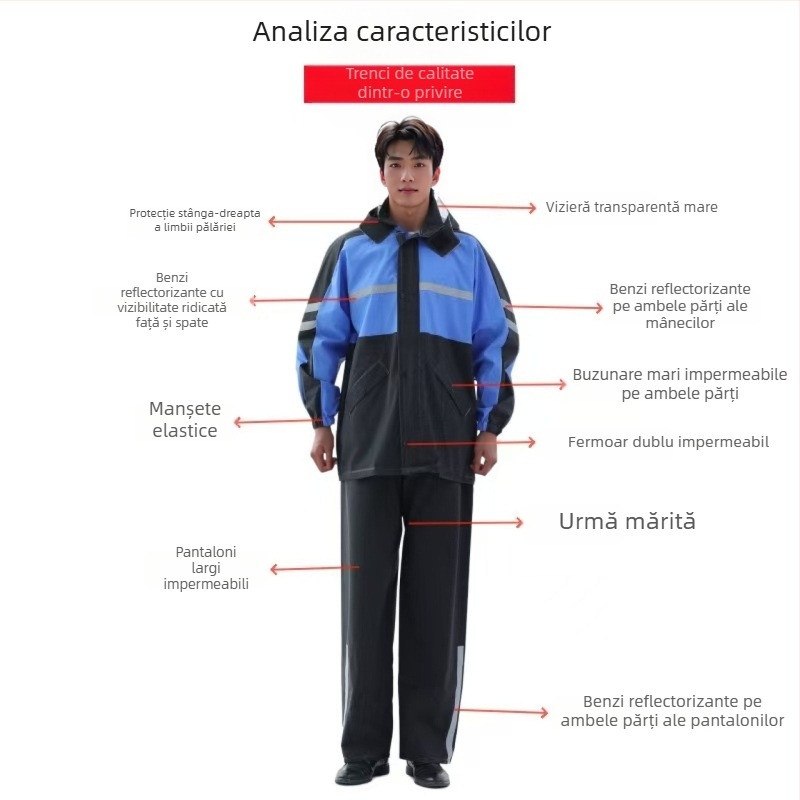 Set reflectorizant de ploaie, geacă de ploaie și pantaloni, piese separate, impermeabilitate robustă, pentru livrare, ciclism și șantier