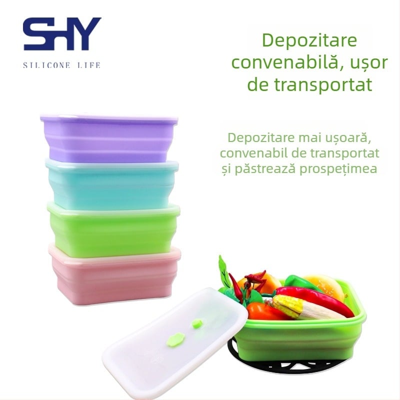 Cutie dreptunghiulară din silicon pentru păstrarea prospețimii, pentru frigider și bucătărie, compatibilă cu microundele, cu capac din silicon