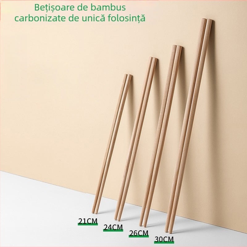 Bețișoare de unică folosință din bambus carbonizat, cu lingură, imprimat logo pentru take-out; potrivite pentru restaurante cu tăiței, catering și uz casnic; bețișoare lungi pentru hot pot